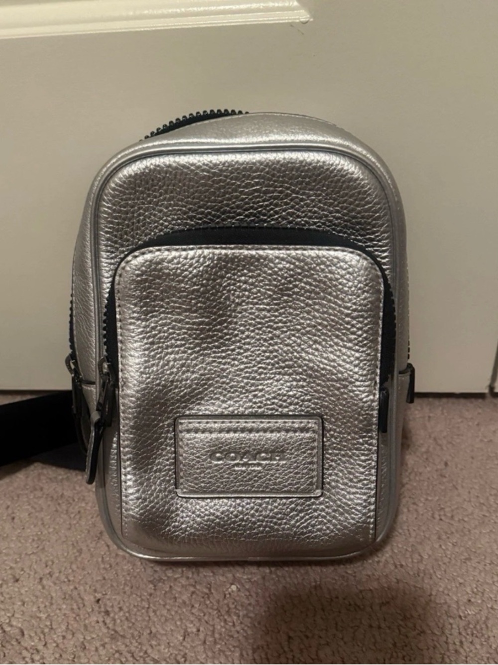 Coach Metallic Silver Pebbled Leather Belt Bag for Men